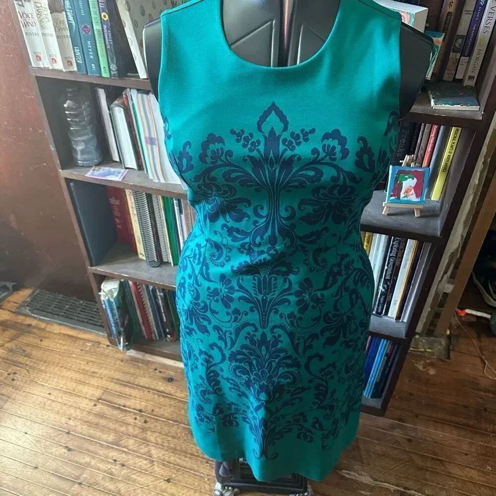 Lands End blue & green elegant floral vacationcore knit dress